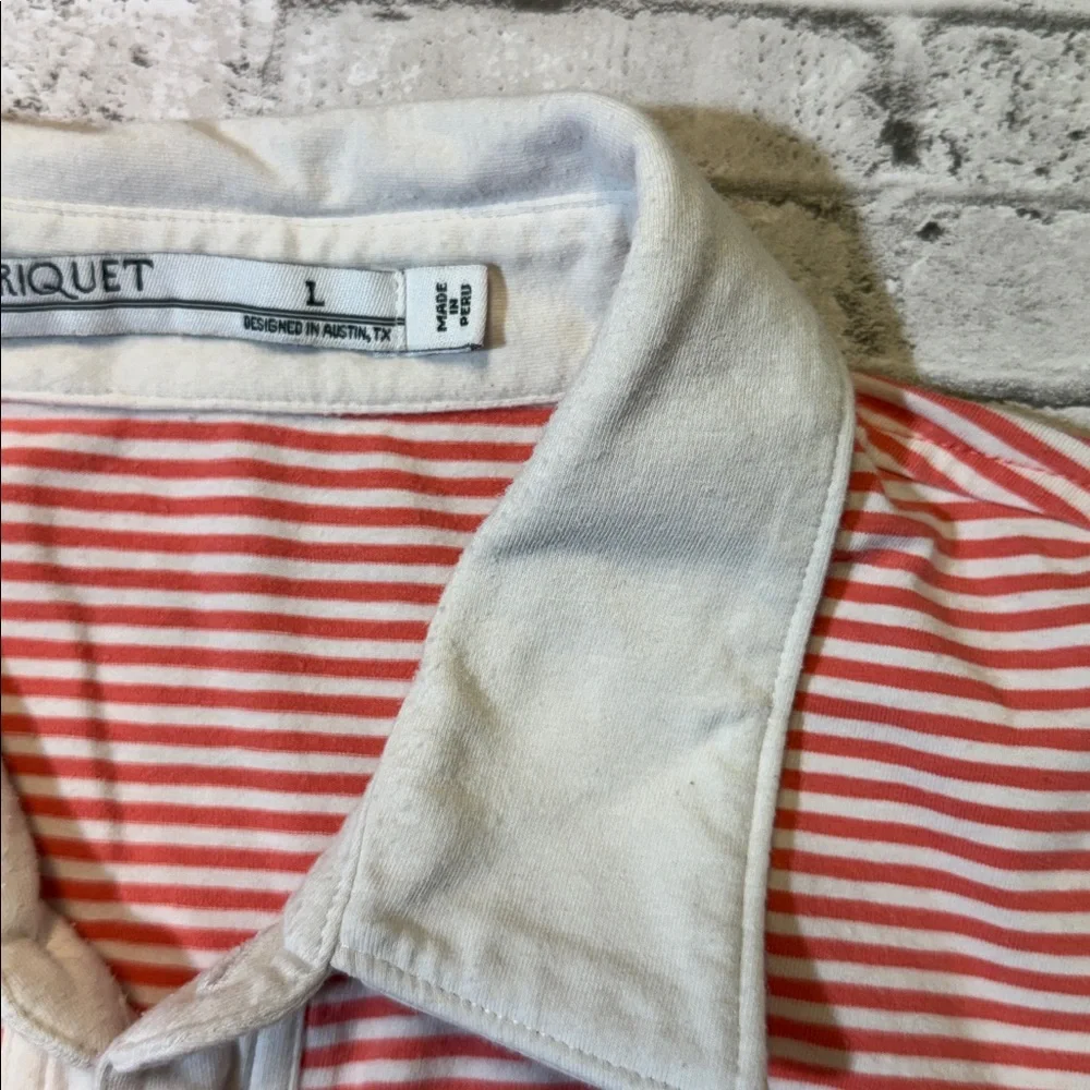 Criquet mens L Large pink white stripe cotton blend golf polo shirt EUC - Picture 3 of 5